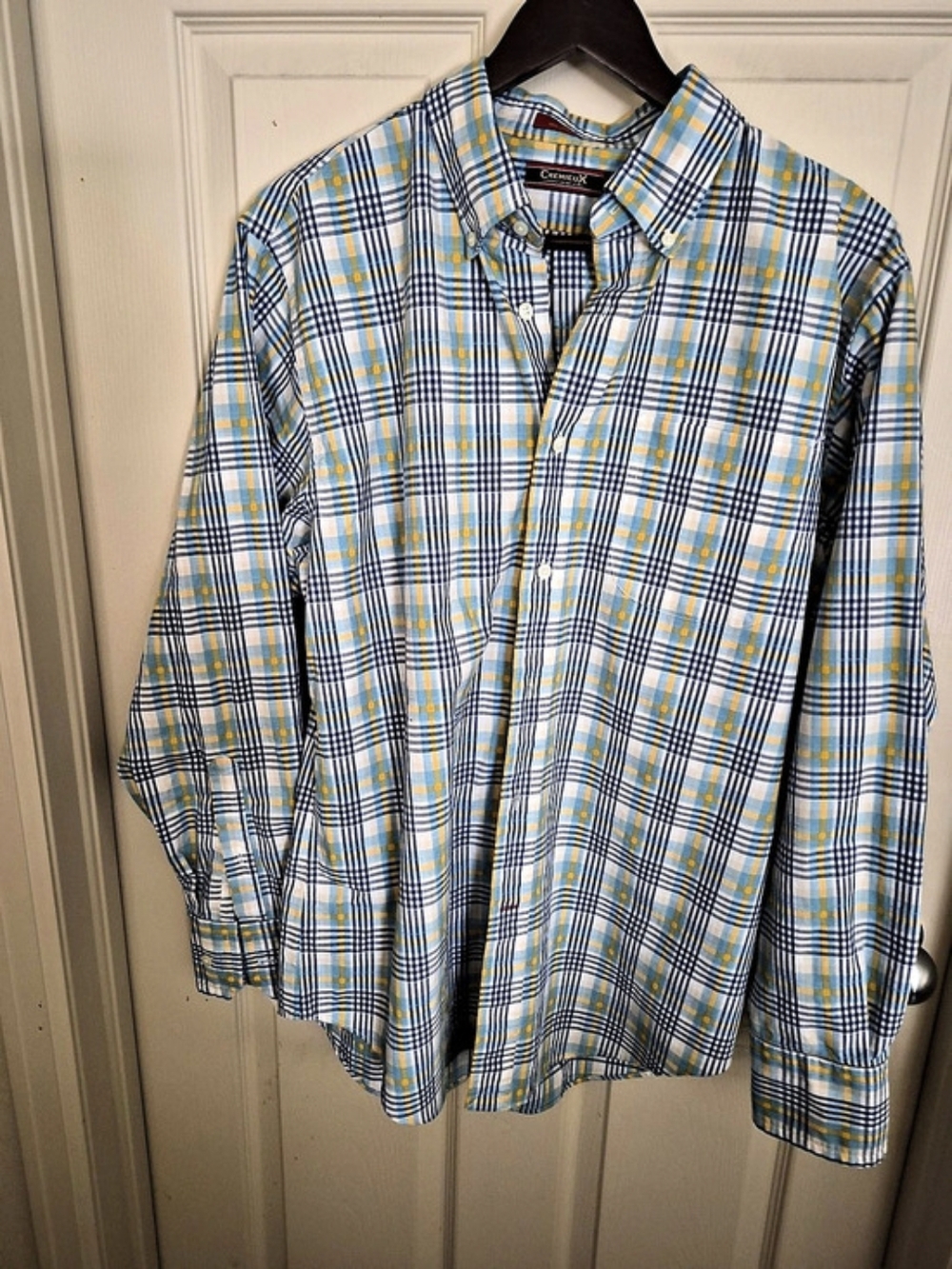 Size L Men's Cremieux Plaid Cotton Button Down in Blue & Yellow